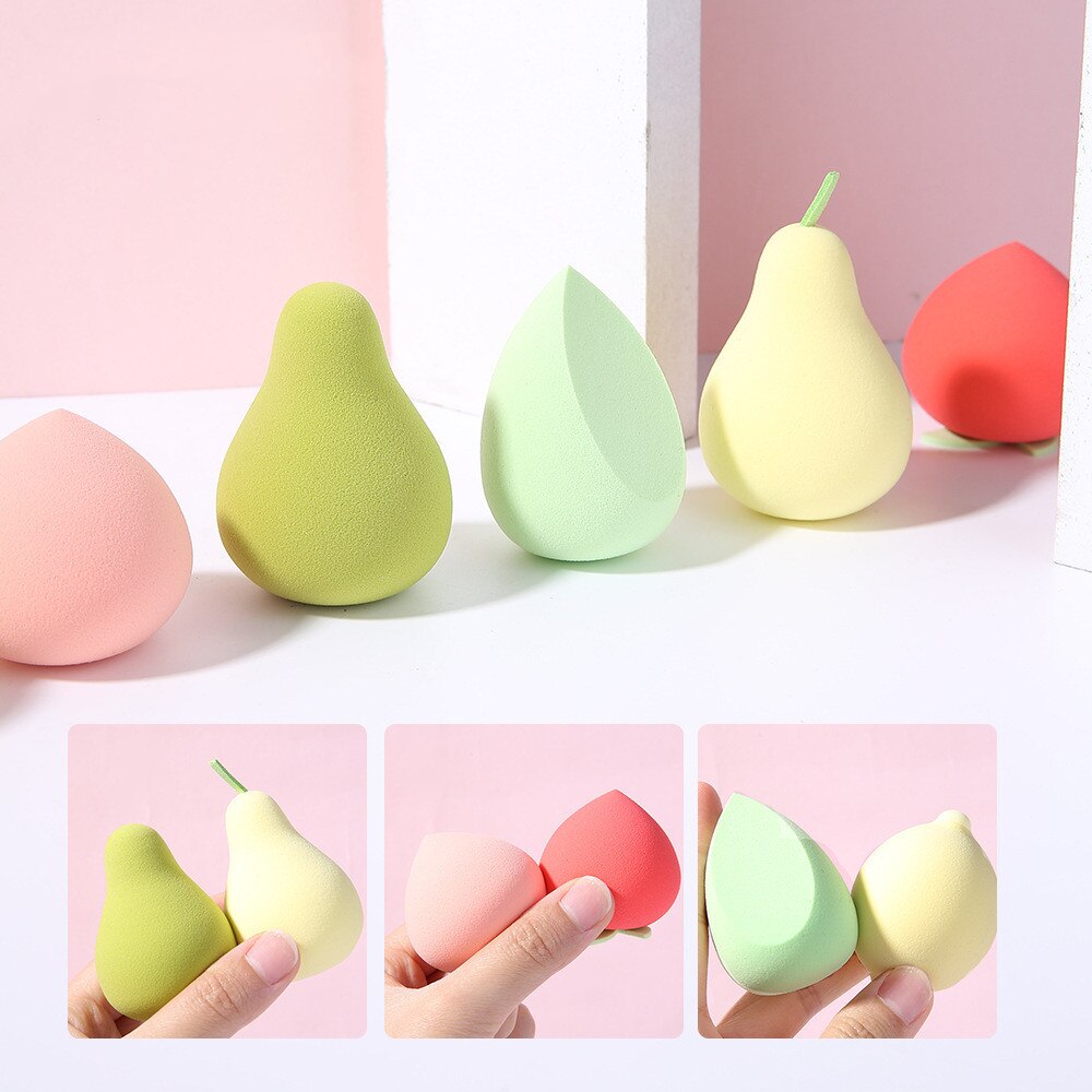 2pcs/Set Fruit Makeup Egg Strawberry Pear Shape Cosmestic Egg 2 in 1 Wet Dry Use Large Makeup Puff