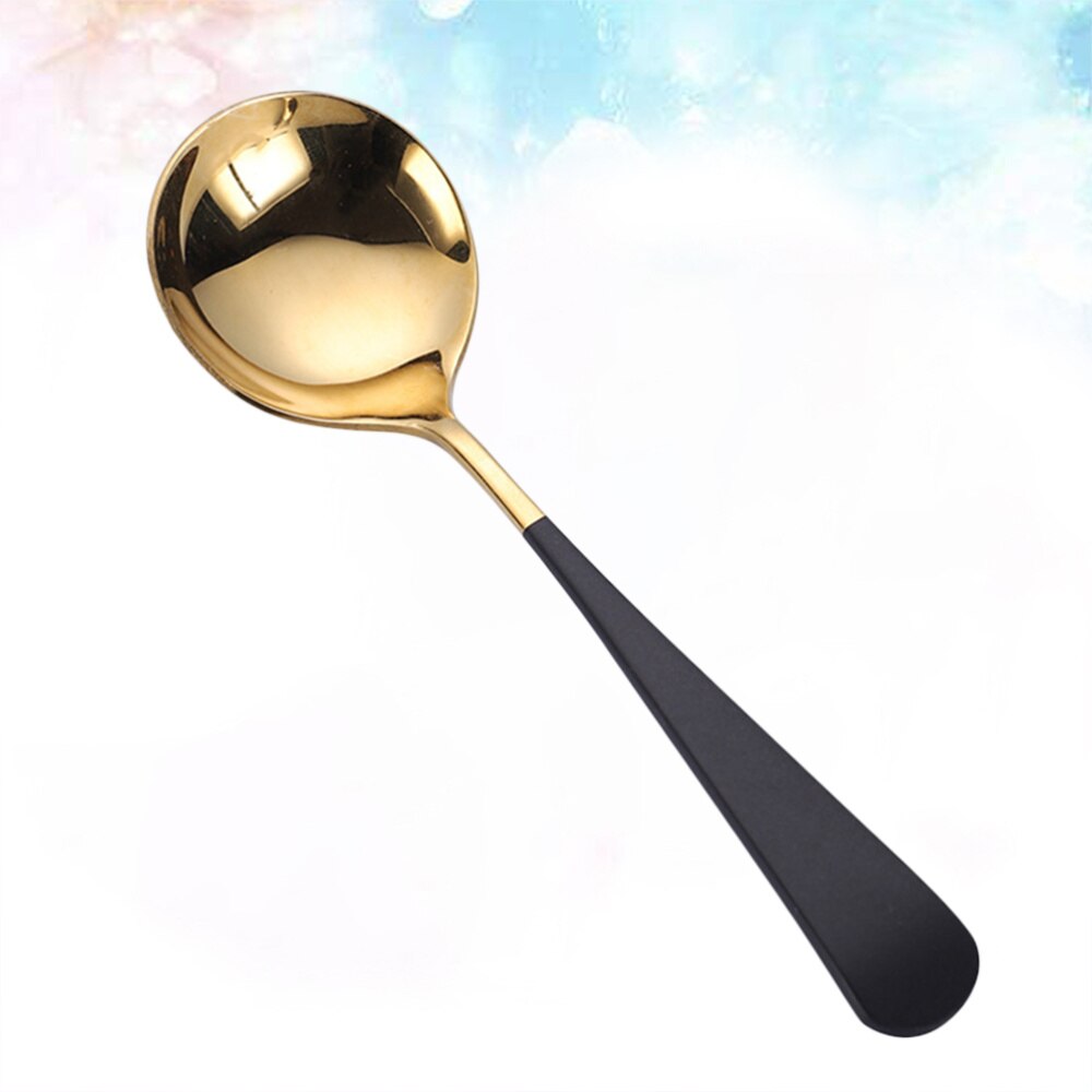 3pcs Silver 304 Stainless Steel Spoon Dessert Serving Spoon Tableware Round Spoon for Home Restaurant: Black Golden
