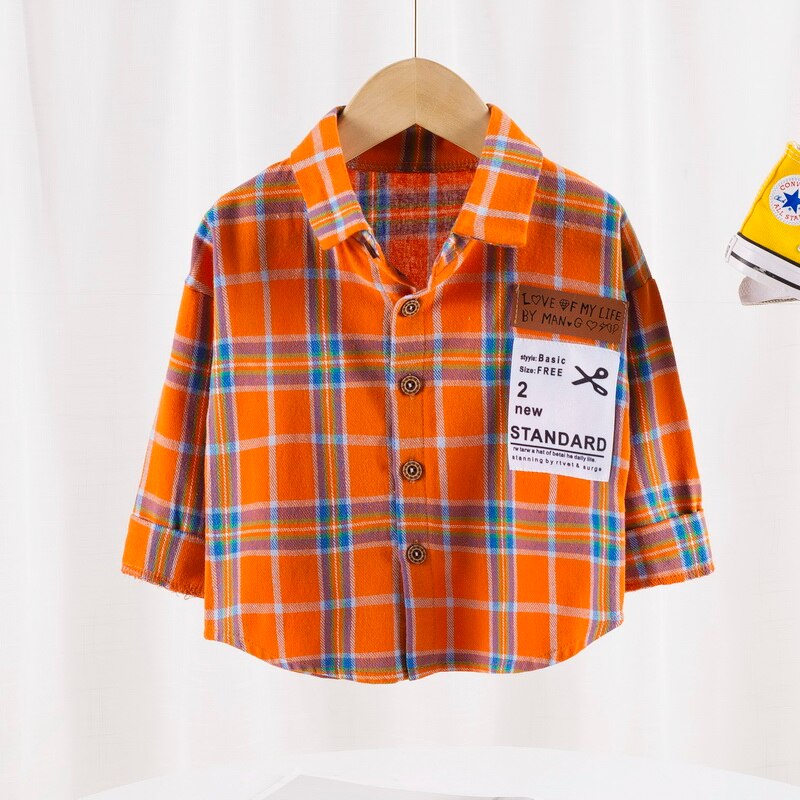 Baby Jungen Mädchen Frühling Herbst Kariertes Hemd Kleinkind Baumwolle Langarm freundlicher lässig Hemden Spitzen freundlicher Drucken Kleidung: Orange / 3T