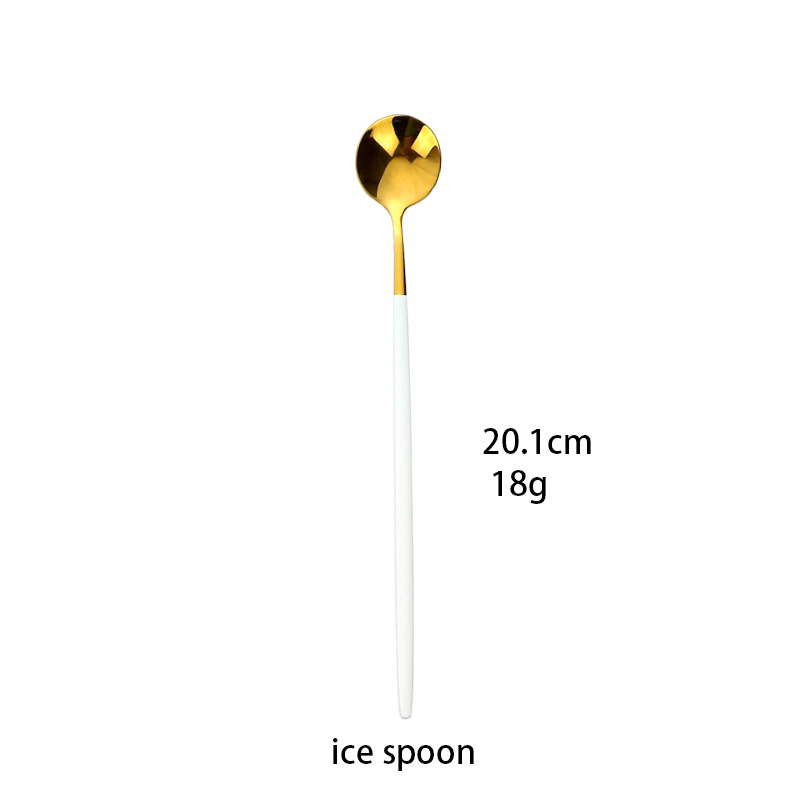 White Gold Flatwar Fork Knife Spoon Set Cutlery Tableware 1pc Dinning Table Steel Kitchen Complete Dinner Set for: Ice spoon