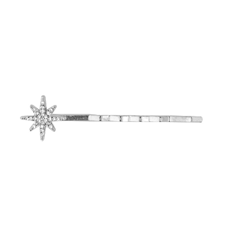 Horquillas laterales de cristal para mujer, pasadores de Metal para el cabello, accesorios para el cabello para niña, conjunto de Clips de diamantes de imitación con estrellas y Luna, horquillas de estrella: Bañado en rodio de imitación