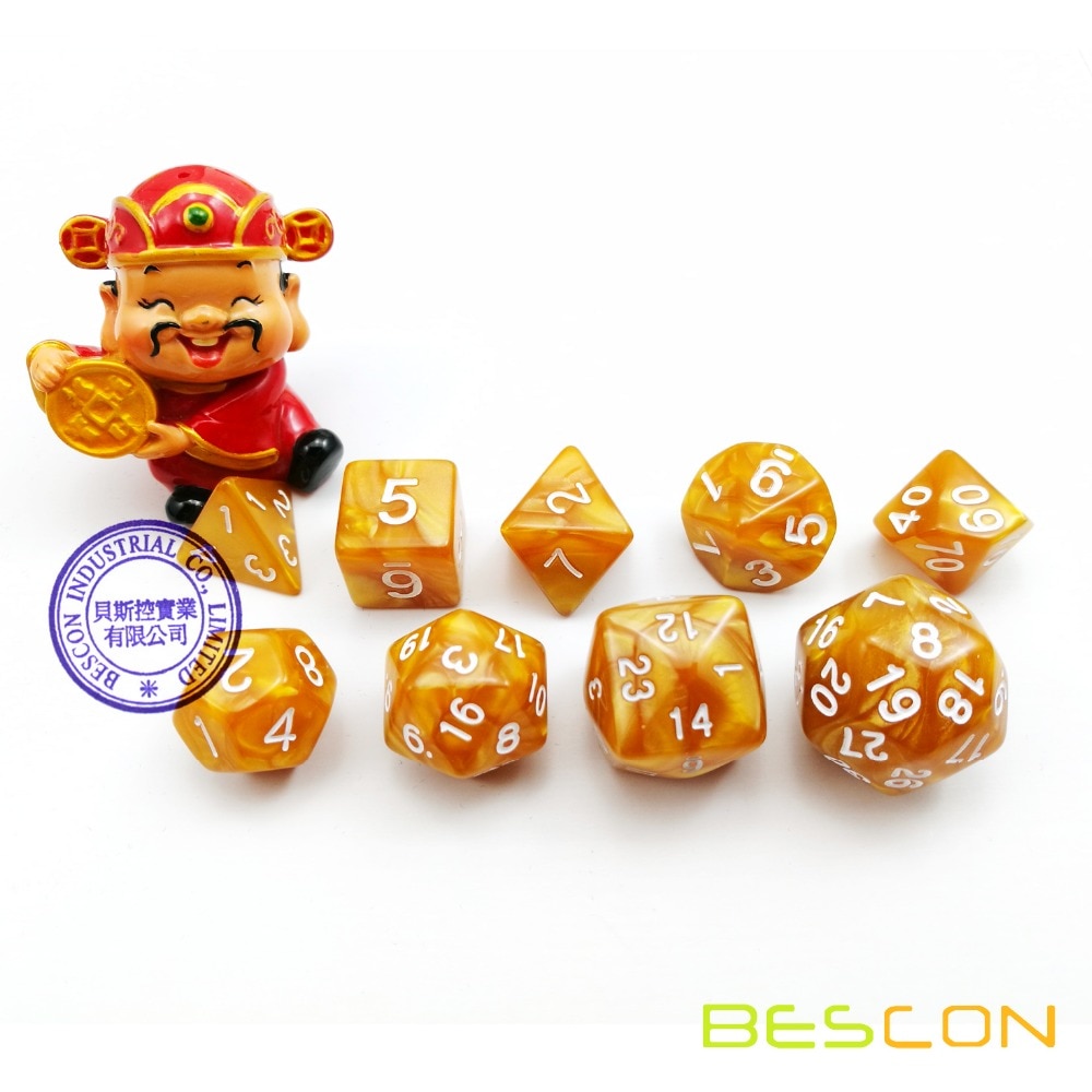 BESCON Pack of 9pcs Polyhedral Dice (9 Die in Set)- Role Playing Game Dice (RPG)- D4-D30 in Golden Color