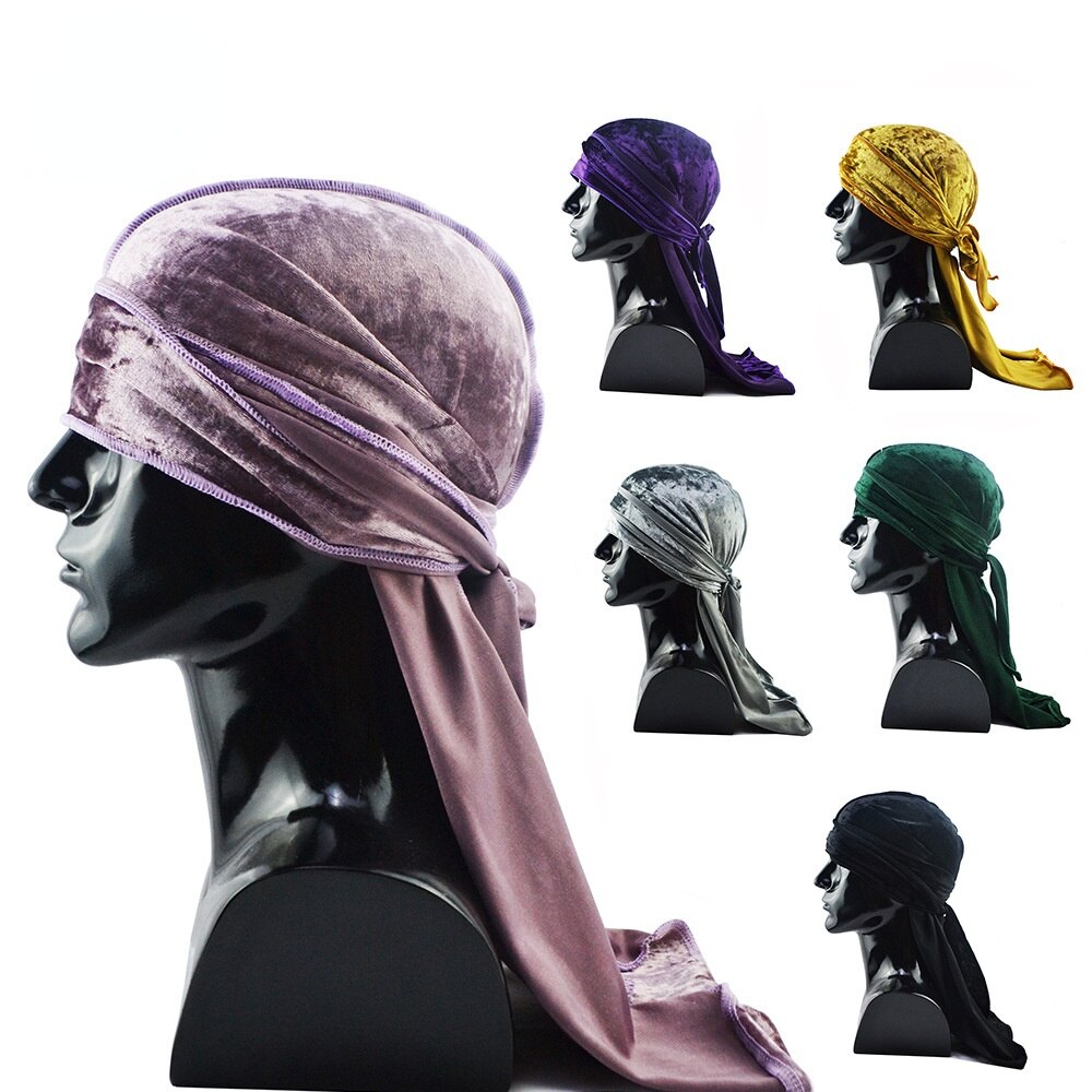 Velours Durag Pour Hommes Pirate Chapeaux Respirant Hiver Flanelle Longue Queue Chapeau de Danse de Rue Casque D&#39;équitation Fond Chapeau Hip-Hop Du chiffon