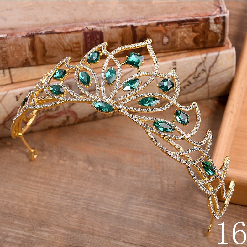 Women girls European Green Crystal Tiaras Vintage Rhinestone Pageant Crown Baroque Bridal Wedding Hair Jewelry Accessories: 16