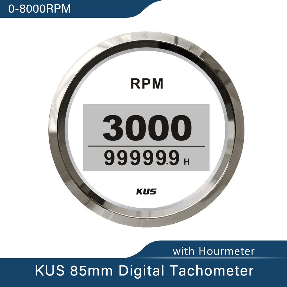 Kus 85mm vdo analog autometer marin varvräknare varvtalsmätare 3k/4k/6k/8k rpm med timräknare 12v/24v med röd/gul bakgrundsbelysning: Digital 8 kws