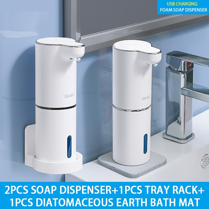 Automatic Foam Soap Dispensers Bathroom Smart Washing Hand Machine With USB Charging White ABS Material: 2pcs set
