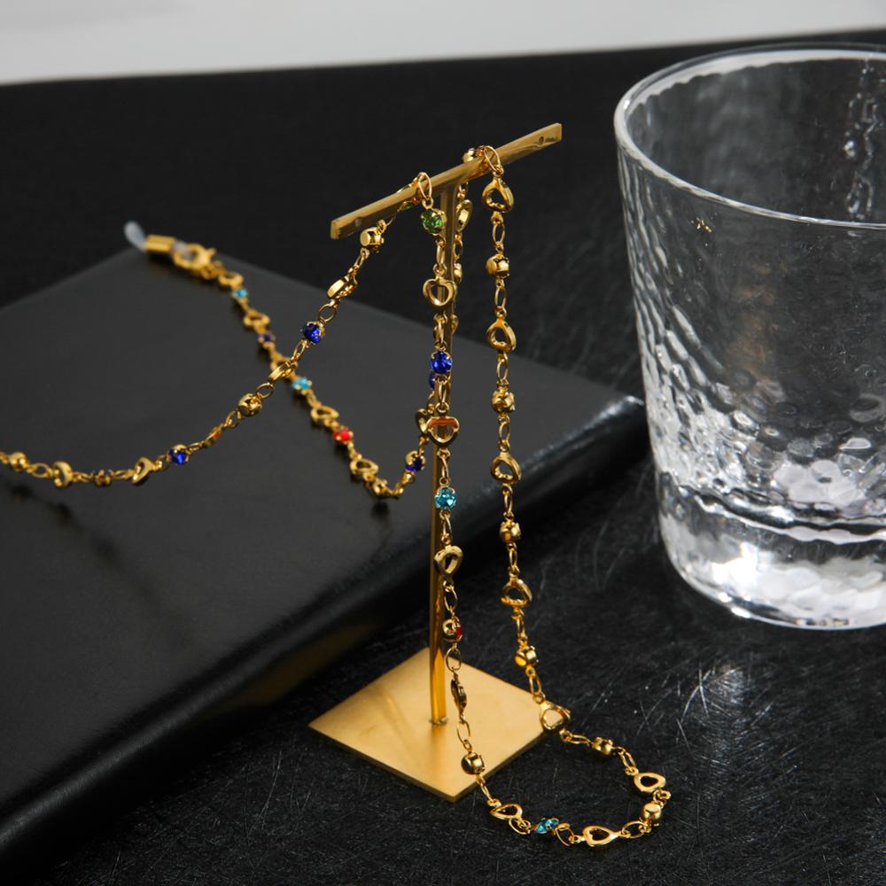Skyrim Boho Women Colourful Beaded Glasses Chains Holder Metal Eyeglasses Cord Neck Strap Rope Lanyard for Sunglasses: Style A - gold