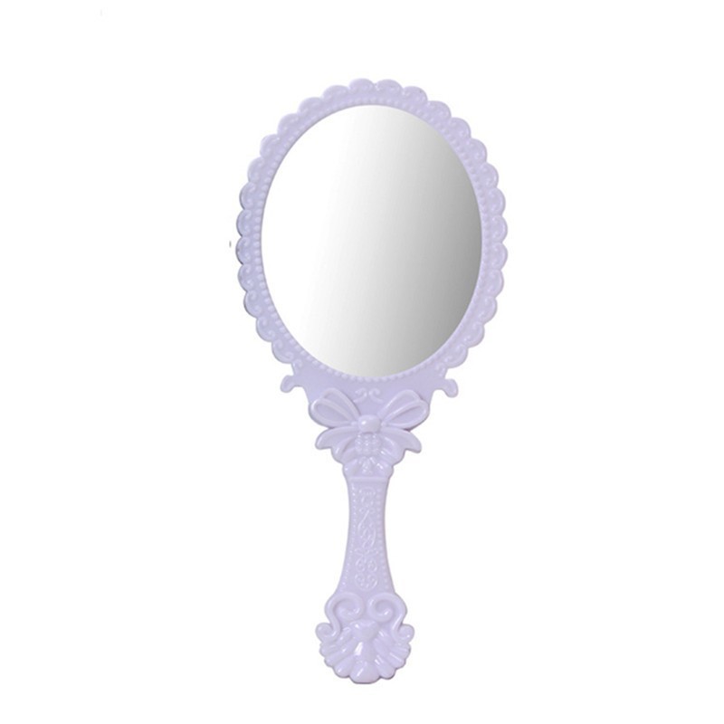 Sort hvid makeup spejl bærbare kosmetiske spejle skønhedsspejl håndholdt spejl med håndtag til kvinder skønhedskommode: Hvid stor