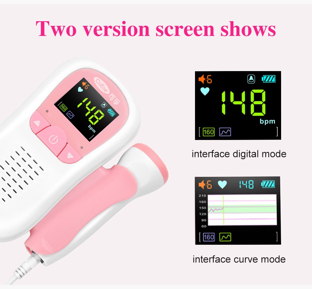 Cofoe Fetal doppler Household doppler monitor 2.0Mhz Fetal Heart rate Monitor for Pregnant woman Health Care