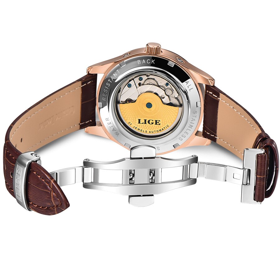 Relojes de Hombre LIGE, reloj mecánico automático para Hombre, reloj Tourbillon deportivo, reloj de pulsera Retro de negocios Casual de cuero