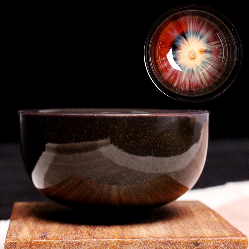 Taza de Té de Cerámica Hecha a Mano - Acabado Crackle Glaze - Vajilla Ecológica de Barro: Taza de reuniÃÂ³n 100 ml