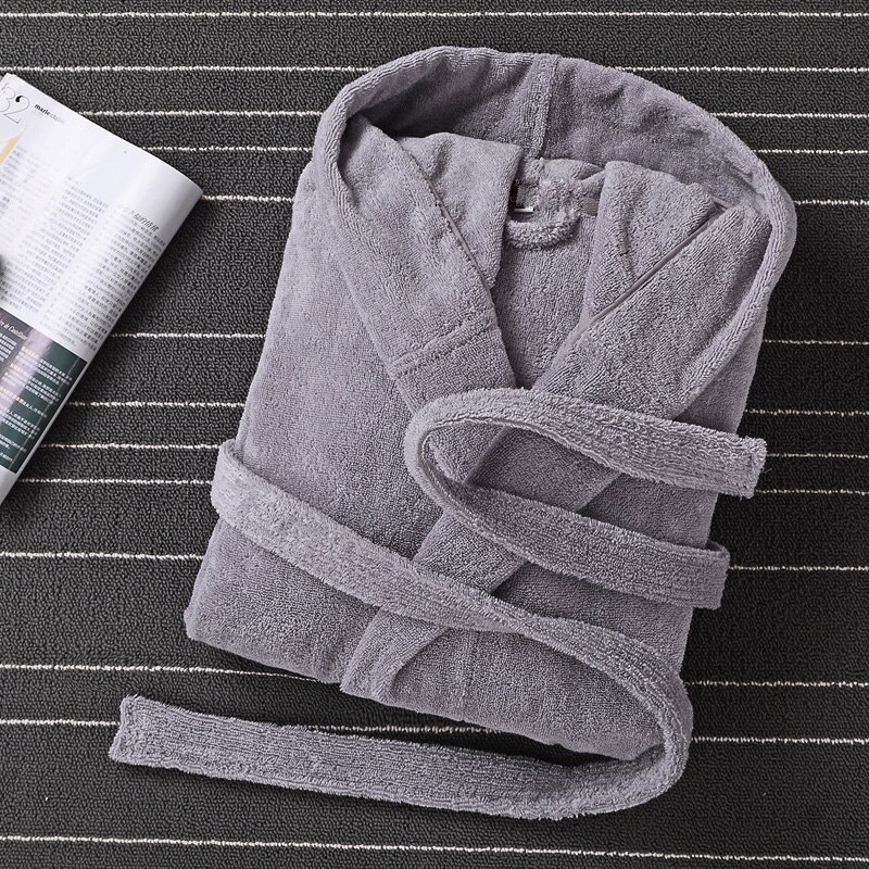 Invierno Albornoz de algodón de los hombres con capucha hombre ropa de dormir traje de franela amantes túnica gruesa de manga larga suave cálido Albornoz de hombre blanco