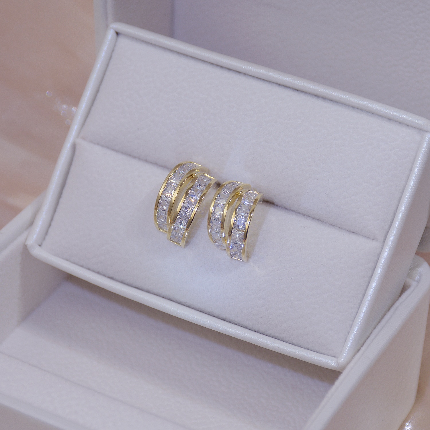 Boucles d'oreilles élégantes en or véritable 14K pour femmes, bijoux délicats en Zircon cubique AAA, Style Simple