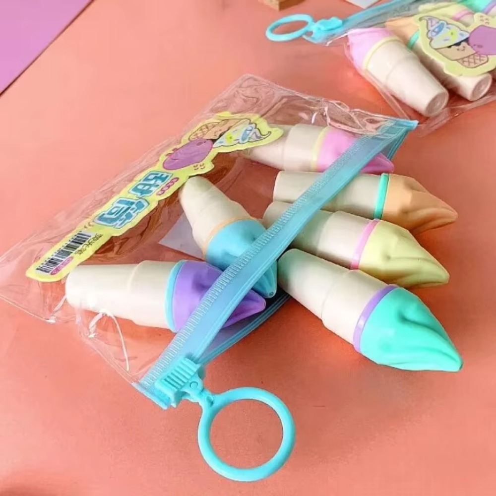 6Pcs Ice Cream Highlighters Set Mini Marker Pens Kids Stationery Students Drawing Painting Tool Student School Supplies