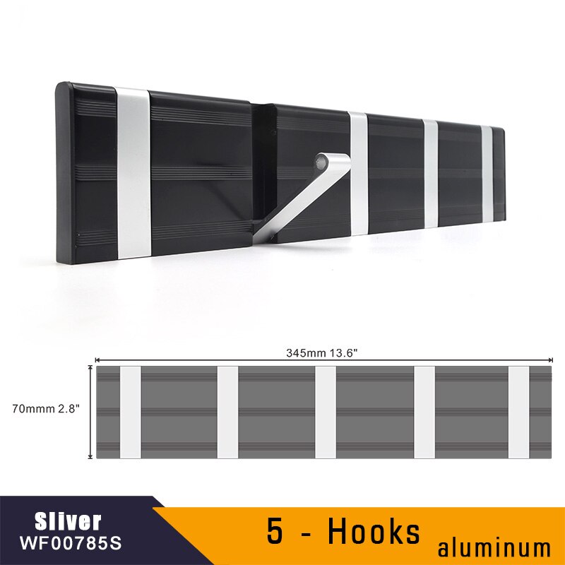 Aluminum Home Decor Nailless Folding Coat Hook Hallway Bedroom Door Hat Clothes Rack Hanger Kitchen Toilet Wall Brack Hooks: 5-Hook Sliver