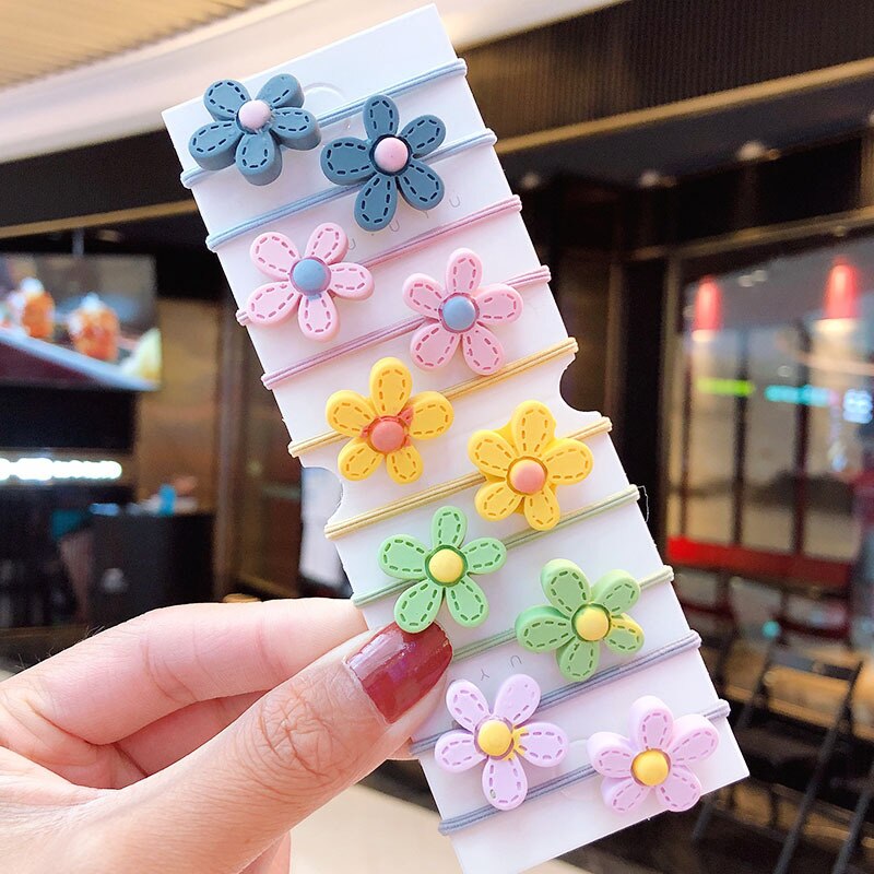 10 Pcs Bloemen Elastische Haarbanden Meisjes Vrouwen Scrunchy Paardenstaart Houder Elastiekjes Scrunchies Kinderen Hoofddeksels Haar Accessoires: 01
