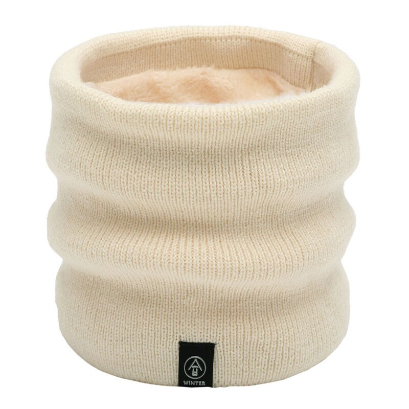 Vinter dubbellager stickad halsvärmare vindtät enfärgad supermjuk wild loop halsduk unisex vinter män kvinnor plysch halsduk krage: Beige