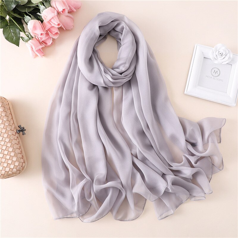 2022 Brand Women Scarf Solid Summer Silk Scarves Lady Shawl Wrap Large Size Beach Stoles Pashmina Foulard Hijab: BS13-14