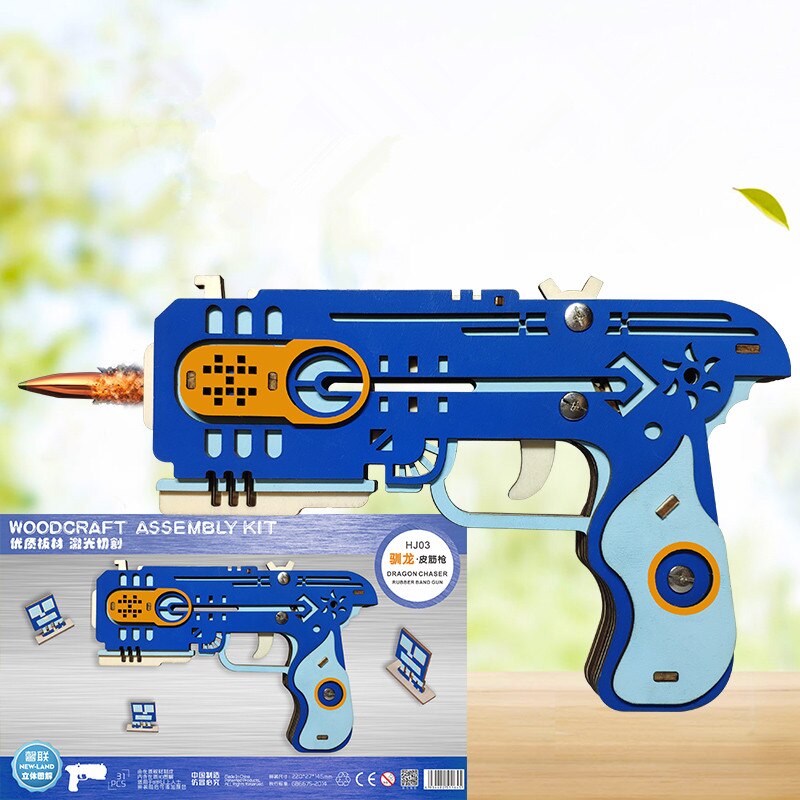 3D Montage Holz Pistole Bausatz mit Gummiband Starten Puzzle Pädagogisches Spielzeug A613