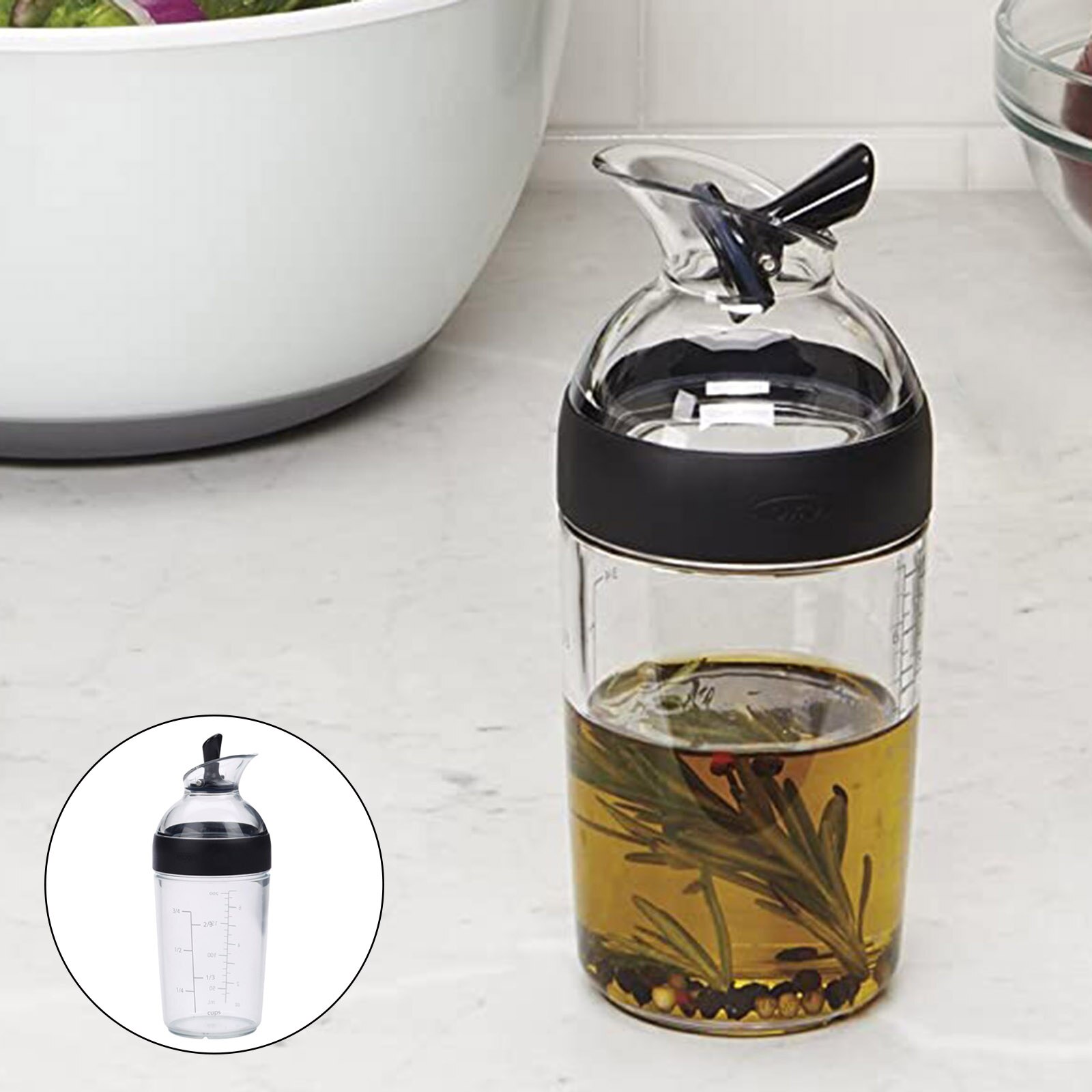1pc Salad Dressing Shaker Emulsifier Universal Manual Sauces Mixer Spill Resistant 240ml with Measurement: black
