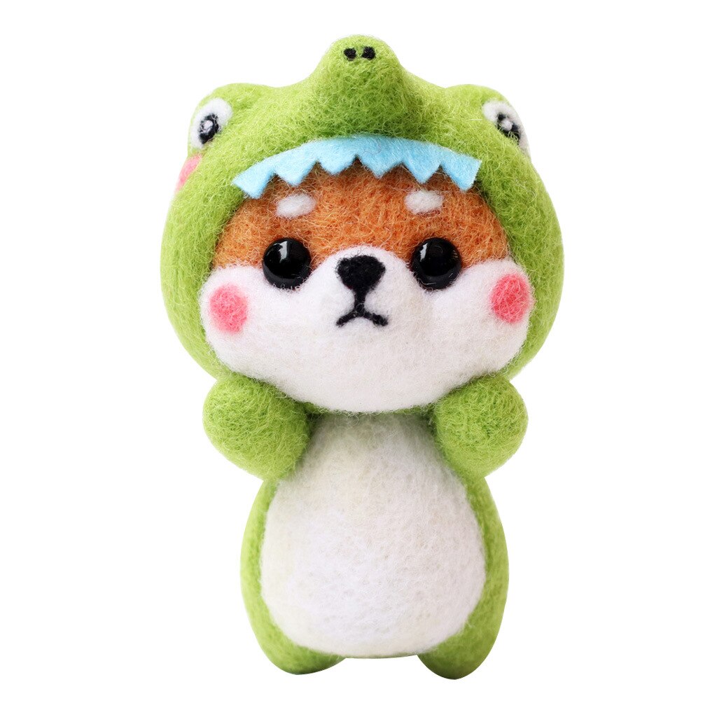 Handmade diy material package with wool felt poke and poke music cute pet puppy cute pet bunny series combination: Dinosaur Shiba Inu