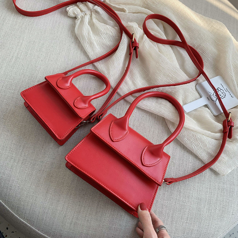 femmes Mini sac à bandoulière deux taille sac à bandoulière en cuir PU sac petit rabat d'embrayage moraillon sac à main messager: red / 17.5cmx14cmx6.5cm