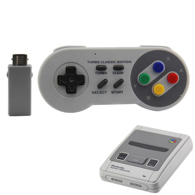 Mini SNES 2.4G contrôleur sans fil SNES classique Super hôte 2.4G mini poignée de jeu Supportting NES/SNES/Wii avec adaptateur Bluetooth