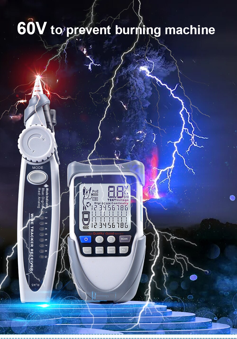 ET613 LCD intelligente network line finder telefono network line finder/accoppiamento/anti-interferenza patrol line checker POE line