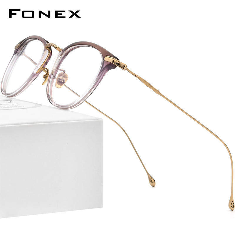 Fonex asetaatti titaani lasit kehys miehet retro neliö reseptilasit naisten optiset silmälasit silmälasit  f85648: Punaruskea