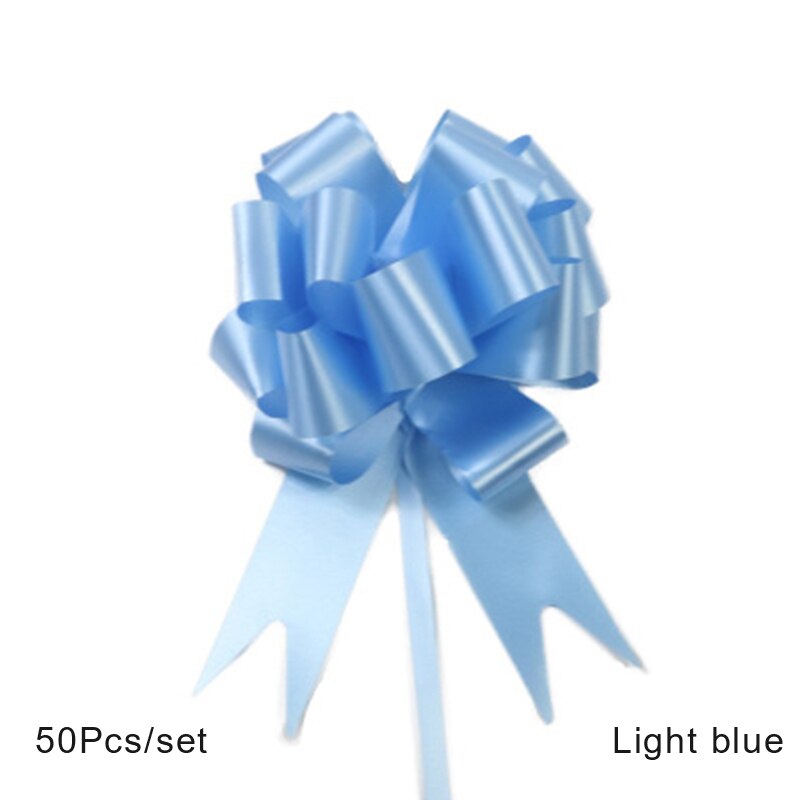 50pcs Pull Flowers Ribbons Decorations Wedding Birthday Party Wrapping Bowknots Large Ribbon Pull Flowers Party Supplies: Light Blue