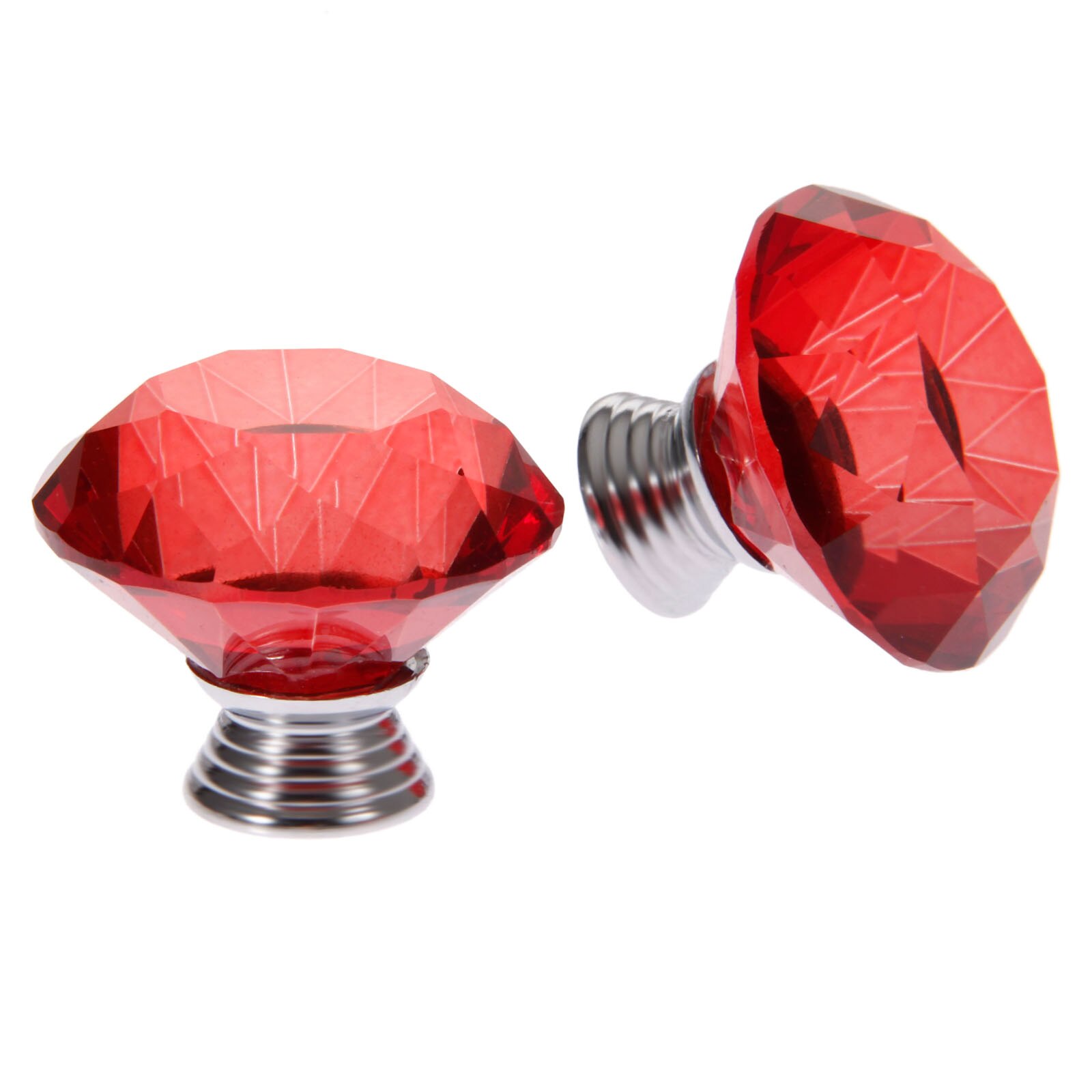 1x 40mm røde krystallglass diamantform skaphåndtak knotter kjøkkenskap trekker skuffknotter møbelhåndtak