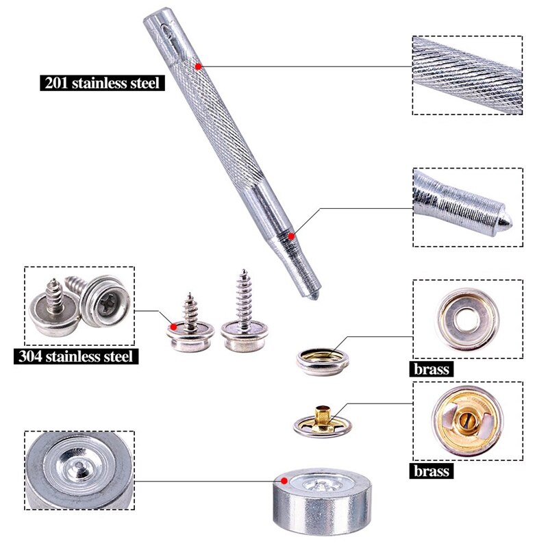 153 Canvas-Druckknopf-Set, Metallschrauben, Polsterverschlüsse, 9,5-mm