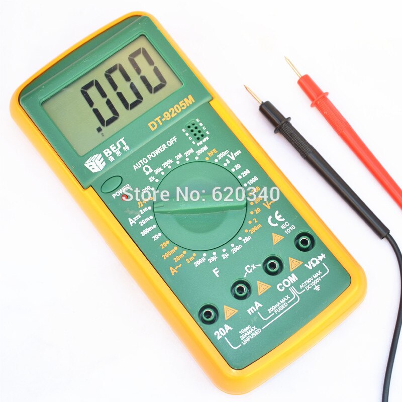 BEST DT9205M LCD Digital Multimeter Voltmeter Ohmmeter Ammeter Capacitance Tester + Glass Fuses + Probe Wire Pen Cable + Probe