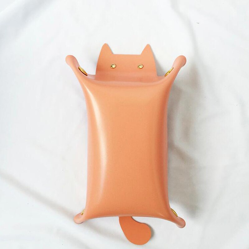 Portable Cat Shape Leather Storage Tray Key Desktop Jewelry Box Coin Makeup Tray Household Folding Tray Storage Box