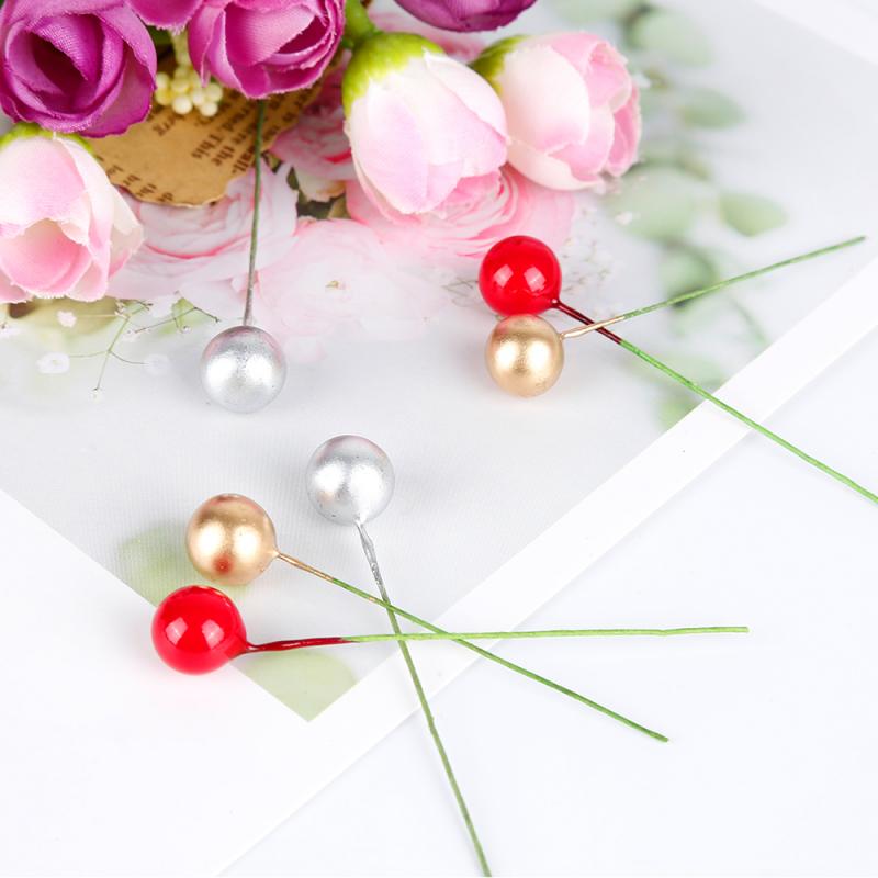 100Pcs/lot Artificial Berry Vivid Red Holly Berry Berries Home Garland Simulation Plant Wedding Garden Decor Artificial Fruits