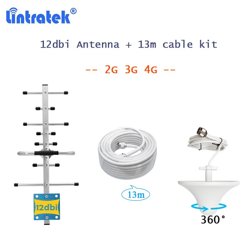 698-2700MHz Outdoor 12dbi Gain Yagi Antenna+Indoor Ceiling Antenna+13m White Cable Antenna Kit for 2G 3G 4G Signal Booster