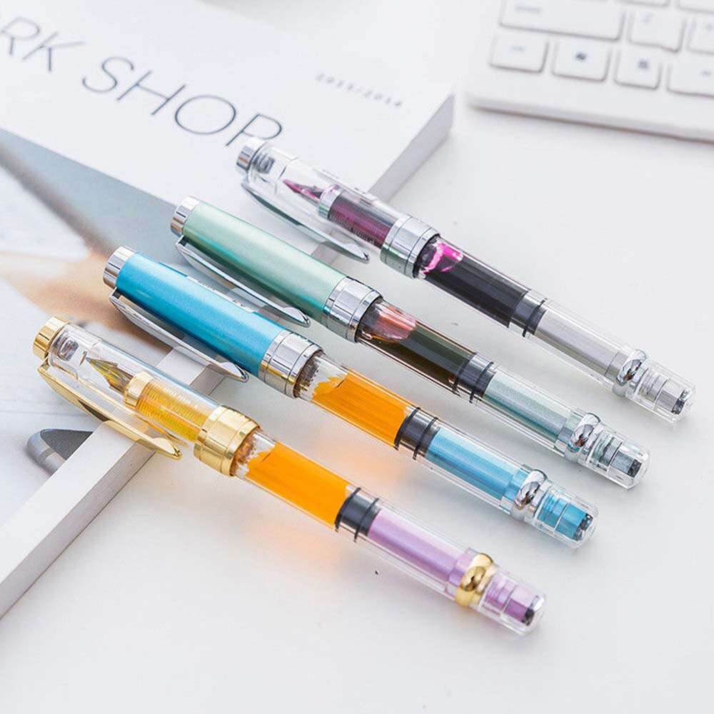 Fountain Pen Piston Transparent Gold/Silver Clip Fine Nib 0.5mm Wing Sung 3008 Fountain Pen