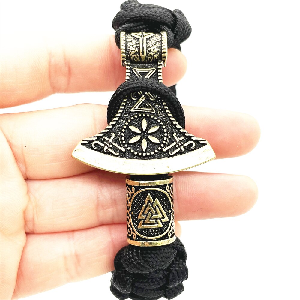 Viking Axe Met Algiz Runic Rune Amulet Sieraden Paracord Viking Armband Mannen Vrouwen Diy Kraal Accessoires