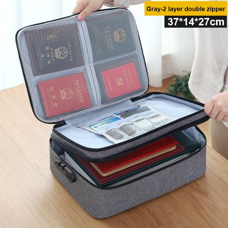 Sac de voyage pour documents d'affaires, sac de rangement étanche pour certificats d'antithèse, grand sac à main de bureau multicouche, pour hommes femmes XA27C: Gray 2zipper