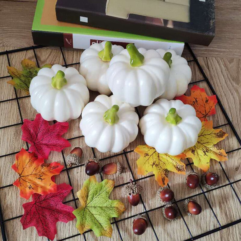 6/12/16 pz Decorativa di Zucche di Halloween Zucche Ornamentali Da schiacciare e Zucca per la Decorazione di Halloween citrouille blanche BDF