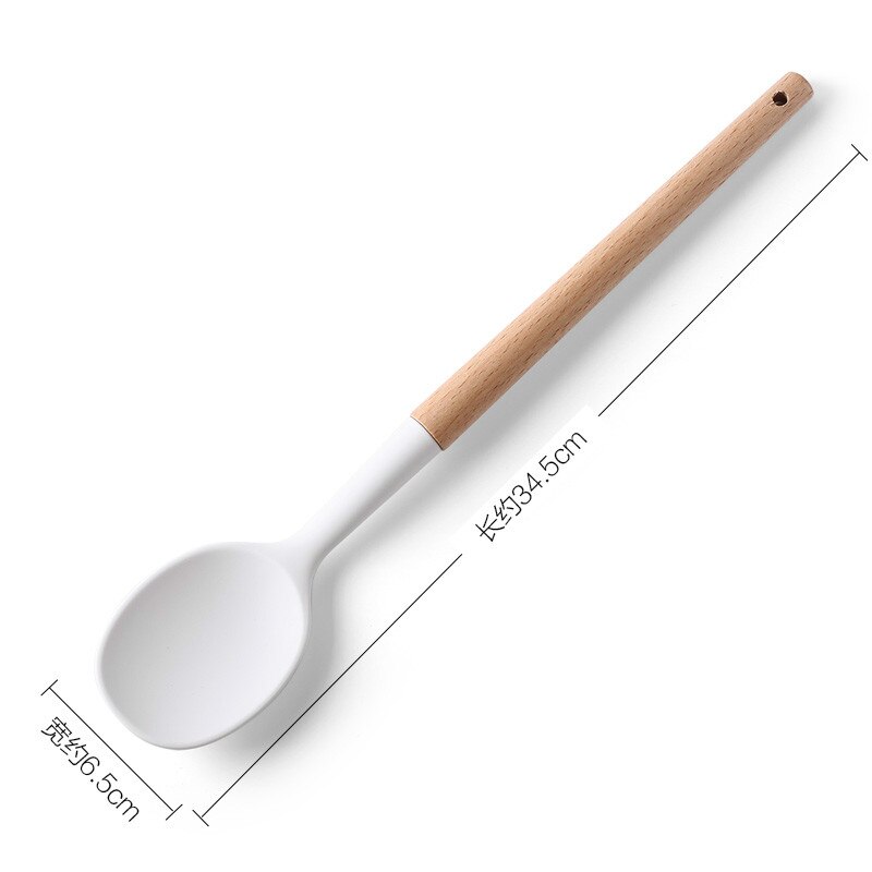 Silicone Kitchen Cooking Tools Set Cook Utensils Kits Non-stick Cookware Wooden Handle Kitchenware Spatula Shovel Baking Gadgets: 1pc Small Spoon