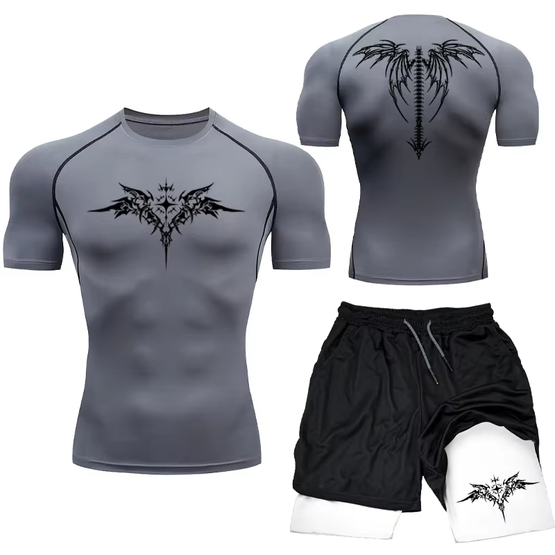 Mma boxningsset sportkläder för män snabbtorkande gymshorts t-shirt löpning träningstight sport rashguard 2 delar dräkt: M / Rosa