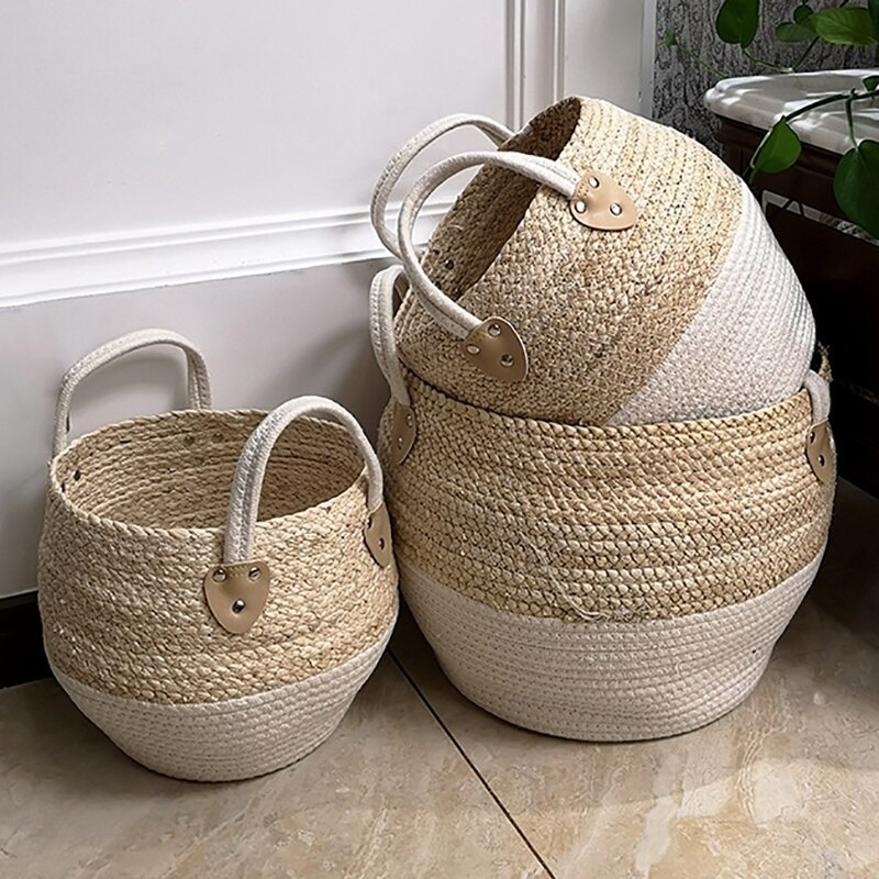 Pleciony koszyk schowek na biurko przekąnarty pojemnik na zabawki uchwyt skrzynki trawa morska kosz z wikliny kosz z wystrój domu