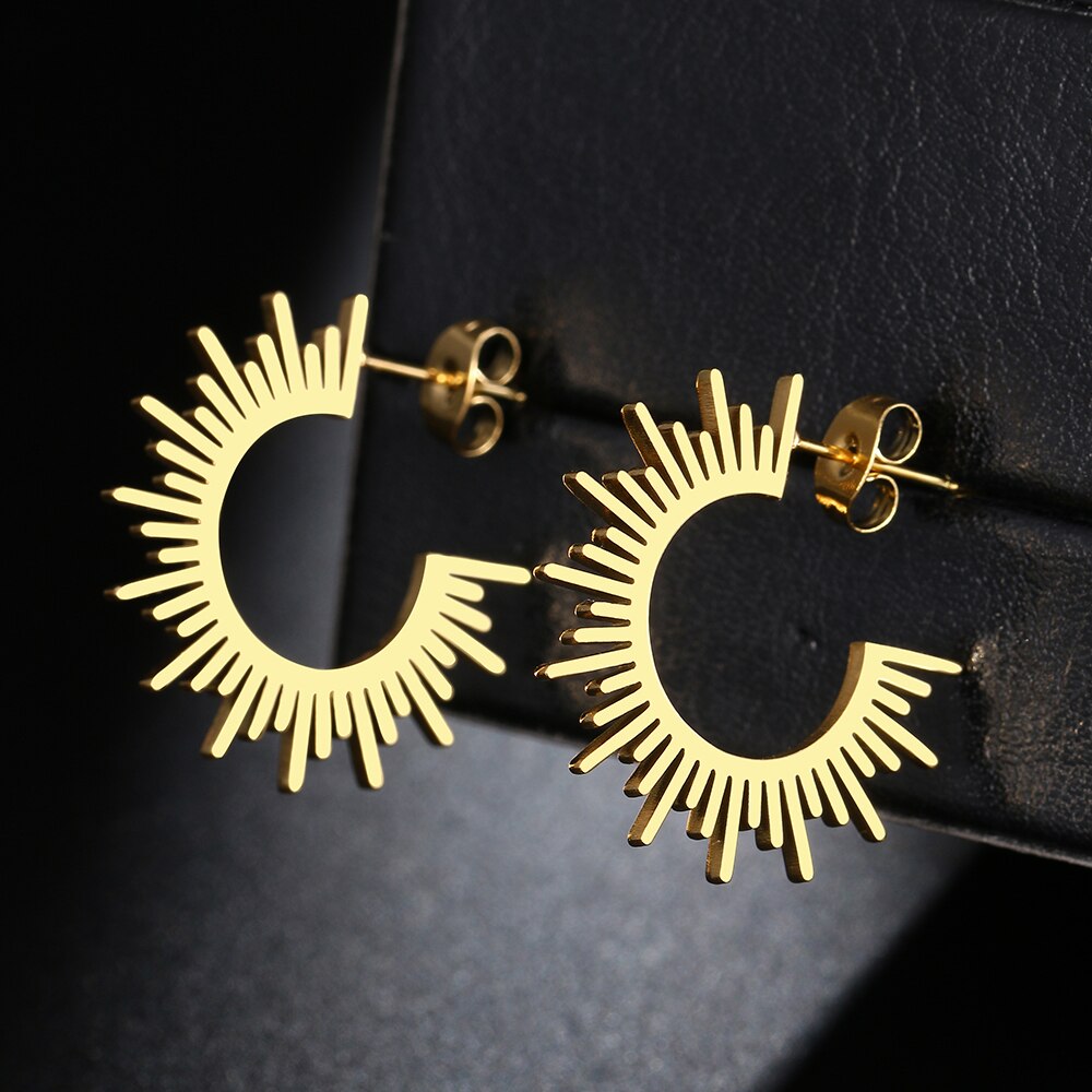 Roestvrij stalen sieraden geometrische oorbellen voor vrouwen Beste halve cirkel Spiked Femme Charm Oorbellen Party Beste huwelijksgeschenken: Goud-kleur