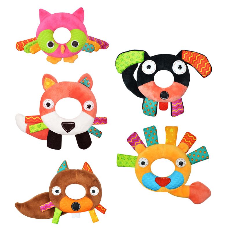 Baby Boy Girl Animal Pattern Cartoon Hand Bell Ring Rattles Soft Lovely Plush fo 54DA
