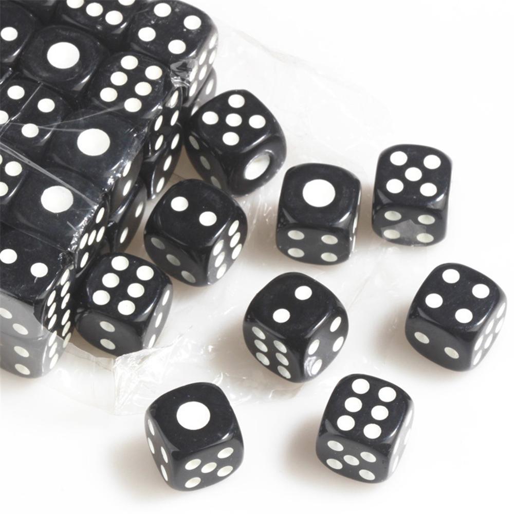50 stuks 12mm Zwart Acryl Dobbelstenen Ronde Zes Zijdige D6 D & D RPG KTV Bar Party Dice Game