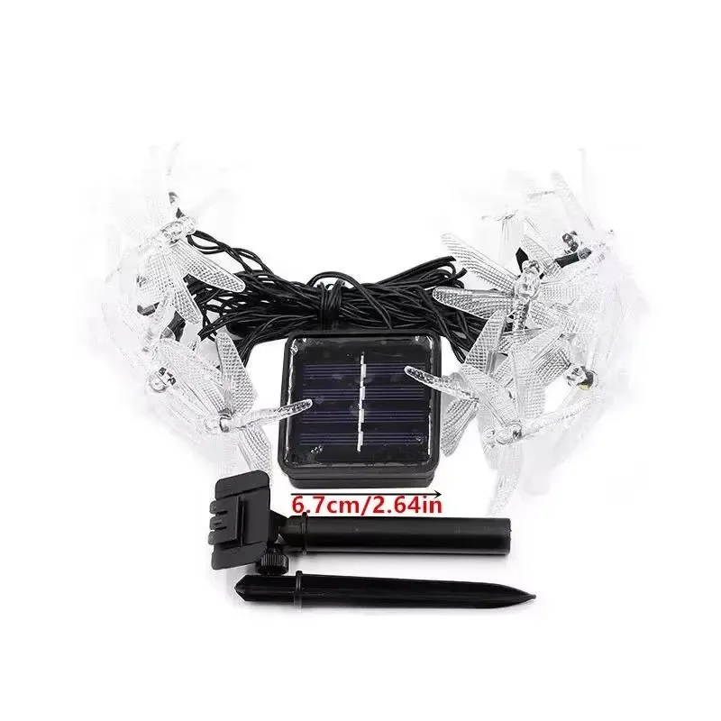Luzes de corda de libélula solar 20led luz de fadas guirlanda iluminação de férias para casamento ao ar livre jardim árvore pátio festa decoração
