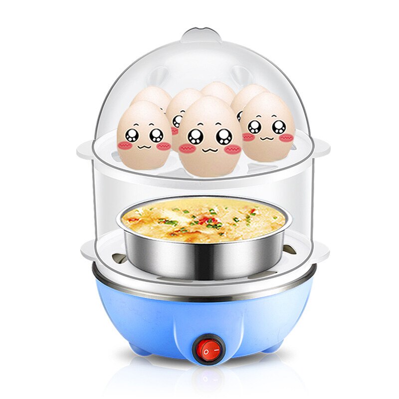 DMWD Multifunction Mini Egg Omelette Pancake Electric Non-Stick Fried Steak Frying Pan Boiled Eggs Boiler Cooker Food Steamer EU: Blue / EU