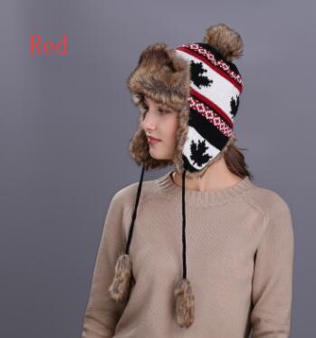 Lady Winter Warm Bomber Hoeden Meisjes Oor Bescherming Leifeng Cap Blad Beschermende Cap Vrouwen Outdoor Herfst Gebreide Wol Cap D-8543: Rood