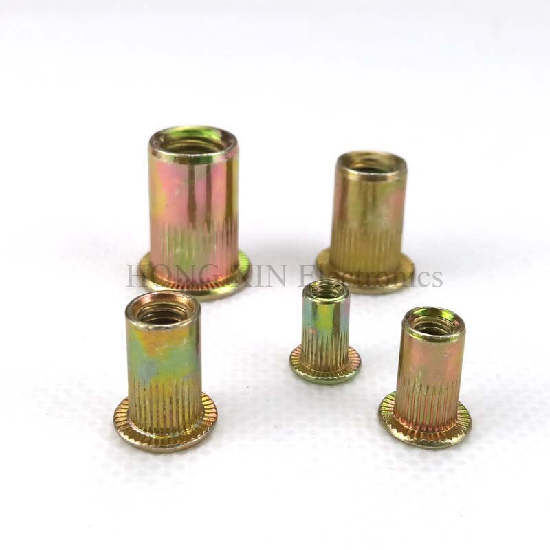 200Pcs/set M3 M4 M5 M6 M8 Knurled Cap Rivet Nut Rivnut Flat Head Threaded Rivet Insert Zinc Plated Assortment